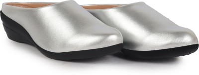 FAUSTO Shimmery Platform Wedge Heel Back Open Slip On Shoes for Party|Formal Dress Slip On Sneakers For Women(Silver , 8)