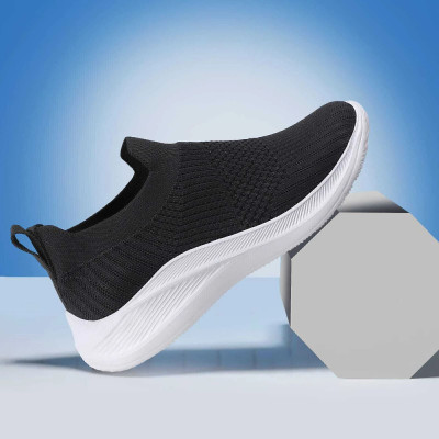 REENGO Men's Sports Running shoes Slip On Sneakers For Men(Black, White , 8)