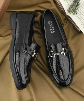 HERE&NOW HERE&NOW Black Patent Strapped Formal shoes Loafers For Men(Black , 7)