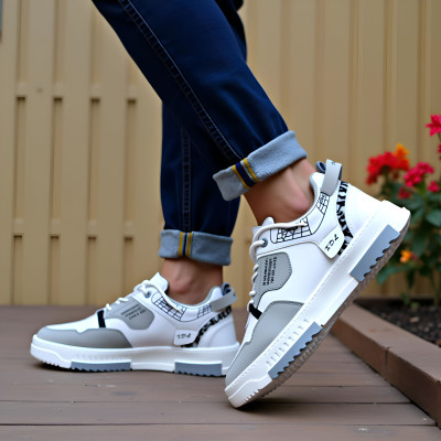 Reevas Grey-White Sneakers,Stylish Running/Walking Shoes for men,Casual,Sport shoes Slip On Sneakers For Men(Grey, White , 6)