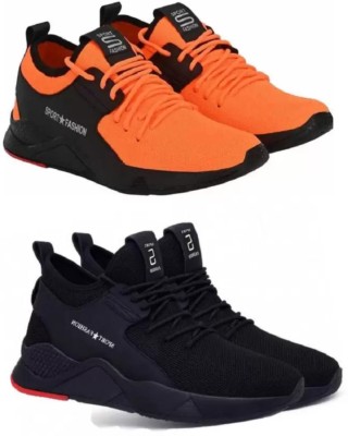 HOTSTYLE Combo Pack Of 2 Sneakers For Men(Black, Orange)