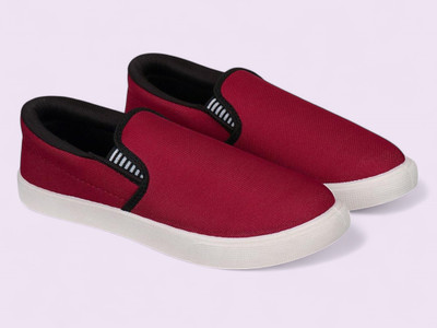 house of common HC- Fitman Stylish Slip On Sneakers For Men(Maroon , 8)