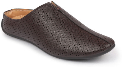 FAUSTO Back Open Perforated Design Party Wedding Slip On Shoes Ethnic Mule For Men(Brown , 7)