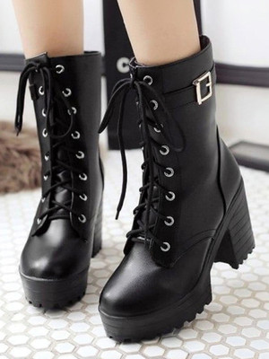 KILLER Women's Boots|Faux Leather, Trendy, Comfortable,Lace-Up Boots for Women & Girls Boots For Women(Black , 5)