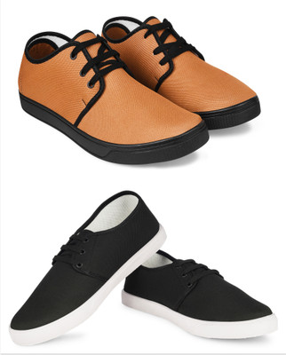 Free Kicks Combo Of 2 Shoes FK-205 & FK-201 Sneakers For Men(Black , 7)