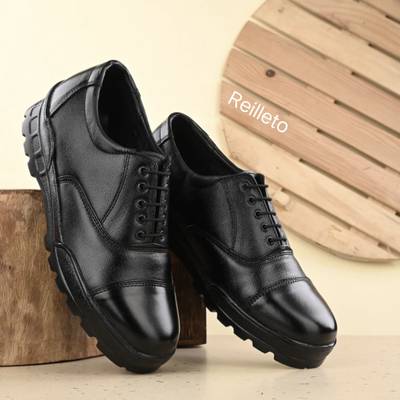 REILLETO Pure Genuine Leather Police/Army/Officer Pure Leather Oxford Boots For Men