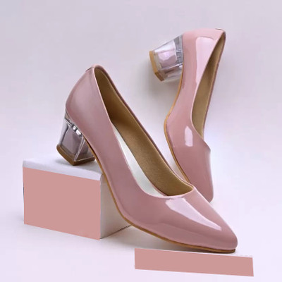 TOSHINA SHOES KING Glass Block Heel Bellies For Women(Pink , 5)