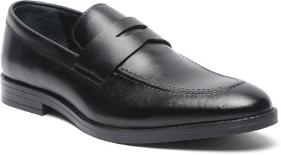 Teakwood Leathers Men Black Solid Leather Formal Slip-On Shoes Slip On For Men(Black)