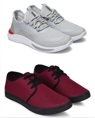 Free Kicks Combo Of 2 Shoes FK-434 & FK-205 Sneakers For Men(Maroon , 6)