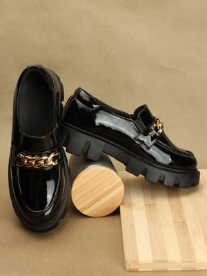 Zapatoz Embellished Horsebit Loafers For Women(Black , 6)