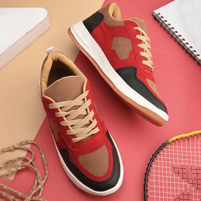 John Karsun Colorblocked Party Wear Casual Sneakers For Men(Red)