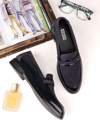 HERE&NOW Blue Patent Suede Slip-ons Loafers For Men(Blue , 8)