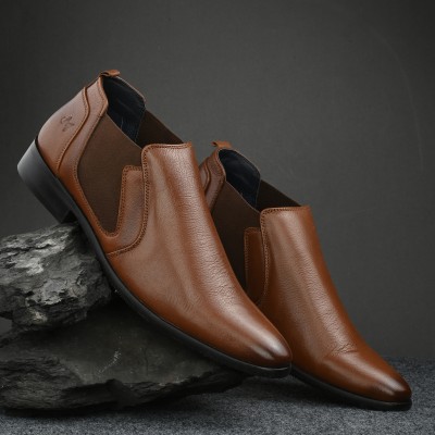 AUSERIO Men's Low Ankel Chelsea Boot Leather Formal Shoes For Men | Tan 10 UK (JM 029) Slip On For Men(Tan)