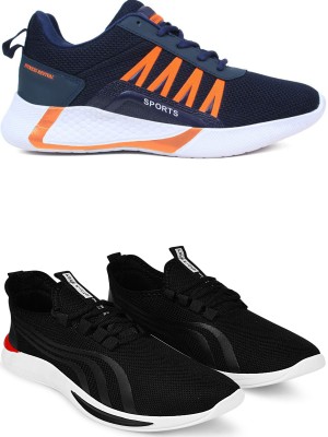 Free Kicks Combo Of 2 Shoes FK-394 & FK-332 Sneakers For Men(Black , 6)