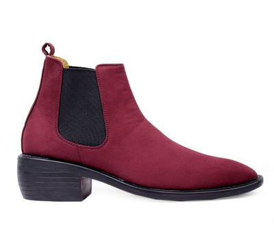 BXXY Heel Height Increasing Casual Chelsea Slip-on Boot For Men Boots For Men(Red , 5)
