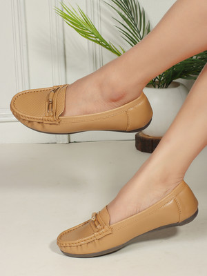 SHOETAG Women Casual Dailywear Soft Buckle Loafers Loafers For Women(Beige , 7)