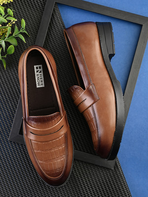 HERE&NOW Men tan solid leatherette formal slip on durable moccasins loafers shoes Slip On For Men(Tan , 10)