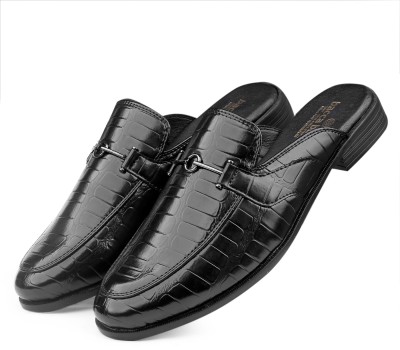 bacca bucci Nova Mules Clogs Loafers with Comfortable memory Insoles | Party Ethnic Wear Casuals For Men(Black)