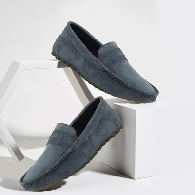 FAUSTO Suede Leather Side Stitched Slip On Driving Mocassin and Loafers For Men(Grey , 7)