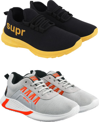 Free Kicks Combo Of 2 Shoes FK-412 & FK-444 Sneakers For Men(Grey, Black , 8)