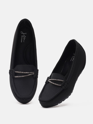 jm looks Loafers For Women(Black , 6)