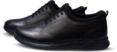 CERFTAN Men's Black Brogue-Style Lace-Up Shoes | Formal & Casual Wear with Soft Sole Boots For Men(Black , 7)