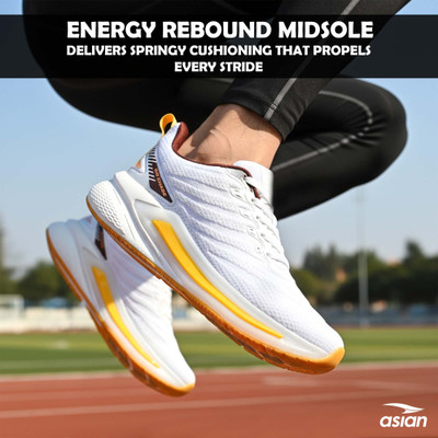 asian Powerplay-25 Men's Running Shoes | Sports Sneakers Lightweight & Stylish Running Shoes For Men(White, Yellow , 8)