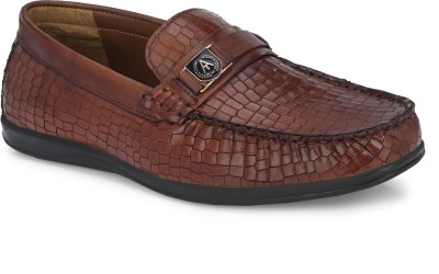 ALBERTO TORRESI Genuine Leather Textured Impact Technolog Slip On Loafers For Men(Tan)