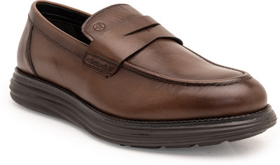THOMAS CRICK Sophisticated Dual-Tone Leather Loafers with Enhanced Comfort Corporate Casuals For Men(Brown , 7)
