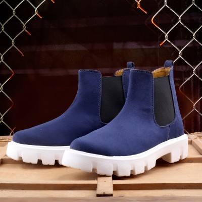 BXXY Men's Synthetic Material Blue Casual Chelsea Boot And Party Wear Boot. Boots For Men(Blue)