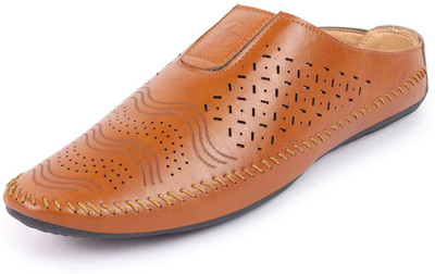 FAUSTO Ethnic Wedding Party Back Open Laser Cut Design Juttis and Mojaris For Men(Tan , 8)