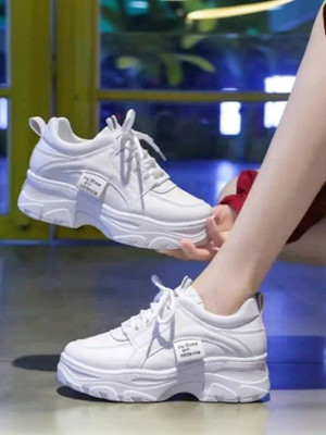 JAZZ GIRL Trendy Rocking White Korean Sneakers For Women(White , 4)