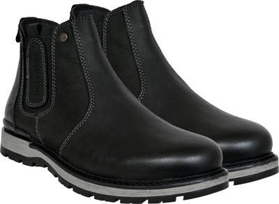HX London Black Leather Round Toe Mid Top Chelsea Boots Boots For Men(Black , 10)