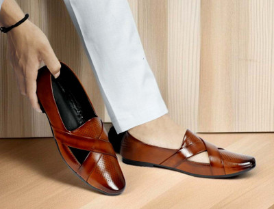 BRANDIGO Slip-On Style: Easy to wear with a snug fit, perfect for quick on-the-go use. Mojaris For Men(Tan , 9)