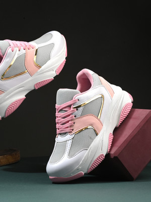 Roadster Women White Pink Mesh Breathable Cushioned Footbed Casual Lightweight Sneakers For Women(White , 7)
