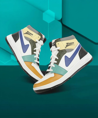 Zixer High Top Ankle Sneaker Shoes For Boys | Branded Stylish Chunky Cut Casual Long Sneakers For Men(Blue , 8)