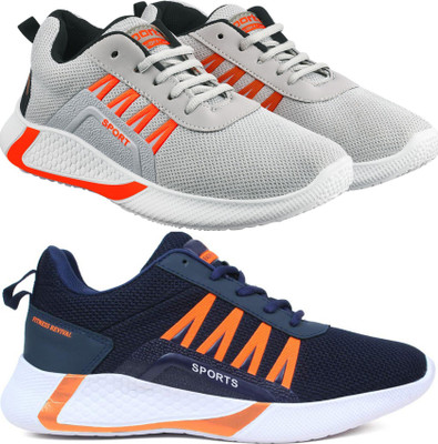 Free Kicks Combo of 2 FK-444 & 394 Dailywear Running Shoes For Men(Grey, Orange, Blue , 9)