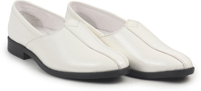 FAUSTO Party Ethnic Patent Textured Print Slip On Juttis|Wedding Slip On Shoes Mojaris For Men(White , 9)