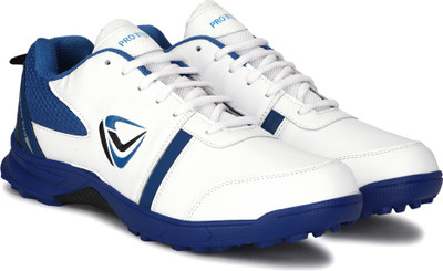 PRO KVH Plus 2.0 Cricket Shoes for Men|PVC Studs Spikes Sports Shoe for Unisex Cricket Shoes For Men(Blue, White , 8)