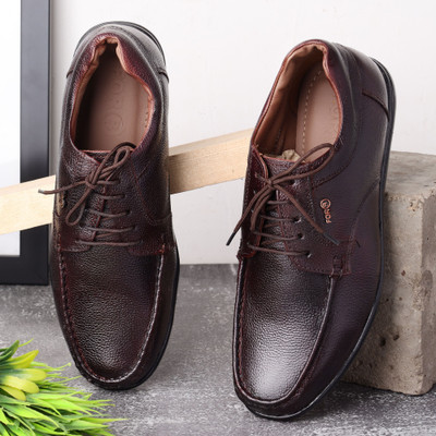 FOR-B Men's Genuine Leather Formal Lace Up Moccasins Derby Shoes Mocassin For Men(Brown , 7)