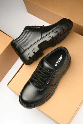 BTOM Steel Toe Leather Safety Shoe (Black, S1) Boots For Men(Black , 8)