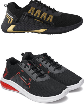 Free Kicks Combo Of 2 Shoes FK-393 & FK-482 Sneakers For Men(Black, Red, Gold , 9)