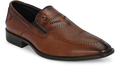 ALBERTO TORRESI Genuine Leather Laser Saddle Loafers Textured Slip On For Men(Tan)