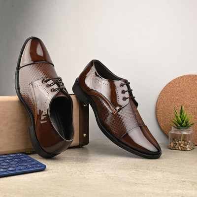 LEEPEETER Men's Latest Formal Latest Material Slip-on Formal Shoes Party Wear For Men Lace Up For Men(Brown , 8)