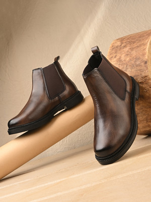 duda Synthetic Lightweight Comfortable Trendy Outdoor Slip-On Chelsea Boots For Men(Brown , 8)