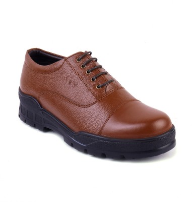 XHUGOY XHUGOY 1009 Tan/Black Leather Lace-up Oxford Police Shoes For Men Oxford For Men(Tan , 7)