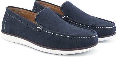 SAN FRISSCO Casual slip on suede moccasins solid comfortable round toe lightweight loafers For Men(Blue , 8)