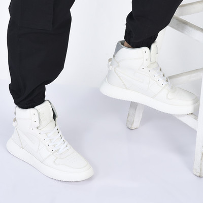 FAUSTO High Top Chunky Classic Lace Up Sneakers|High Ankle Sneakers|Lightweight Sneaker Sneakers For Men(White , 10)