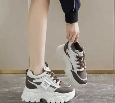 Pharaoh Sleek Brown-White Chunky Sneakers with Fashion Branding and Style Party Wear For Women(Brown, White , 4)