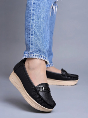 SHOETOPIA Upper Bow Detailed Loafers For Women & Gilrs Loafers For Women(Black , 8)